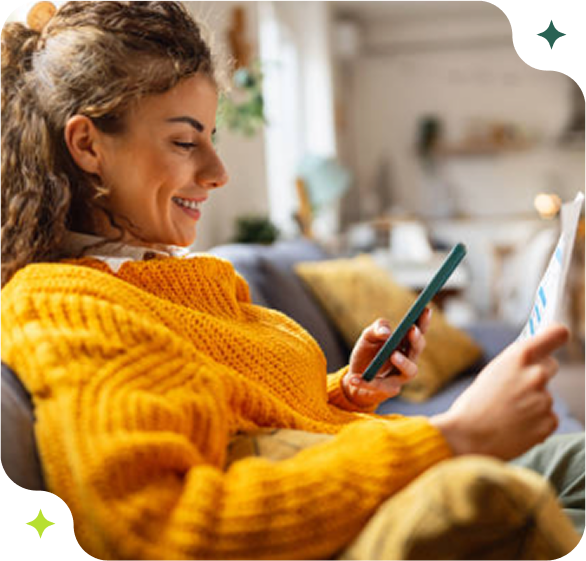 Woman using mobile app